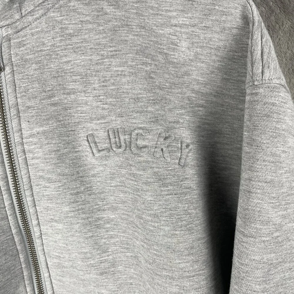Lucky Brand LUCKY Zip Hoodie Women’s S Gray Full Zip Embossed Logo Soft Stretch